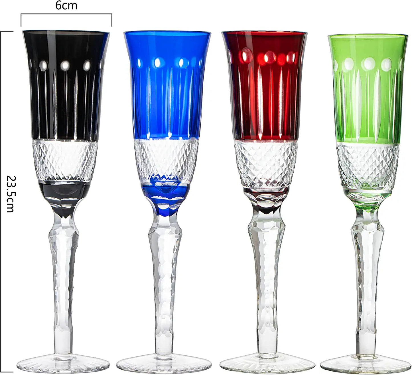 The Wine Savant - Multicolor Crystal Italian Design Flutes - Set of 4 - 5oz