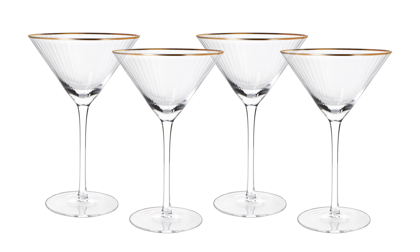 The Wine Savant - Gold Rim Vintage Martini Glasses - Set of 4 - 10oz