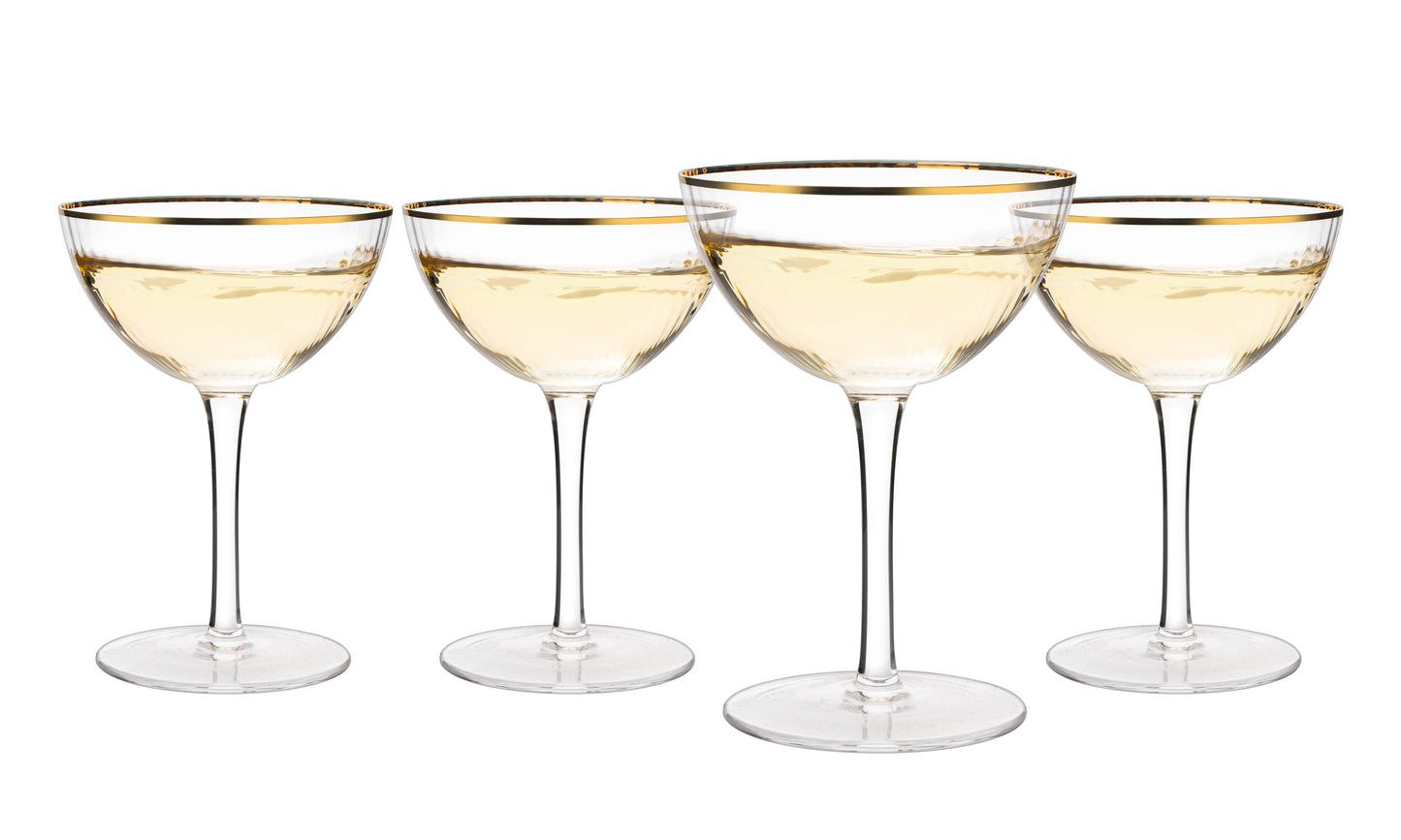 The Wine Savant - Gold Rim Glasses - 6 oz - Set of 4 - Classic Cocktail Coupe Champagne Glasses