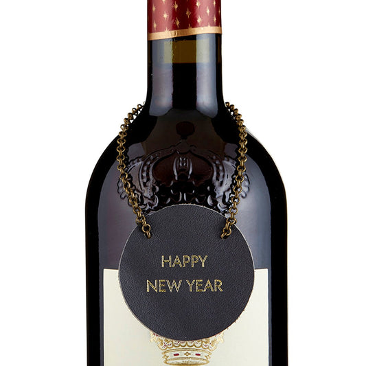 Happy New Year Leather Wine Bottle Tag by The Bullish Store
