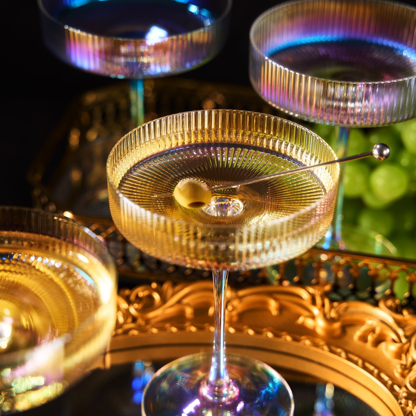 whatAmug Set of 2 Iridescent Champagne Coupe Glasses, Rainbow Ribbed Glass  Set Gifts, Colorful Cockt…See more whatAmug Set of 2 Iridescent Champagne