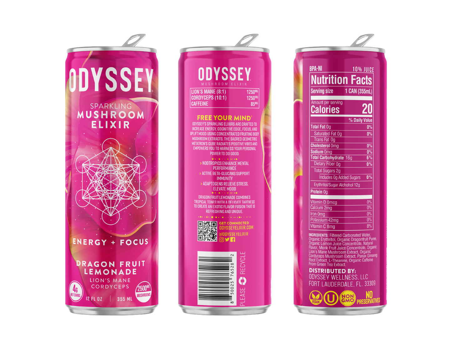 OdysseyElixir - ENERGY + FOCUS - DRAGON FRUIT LEMONADE - 12-pack