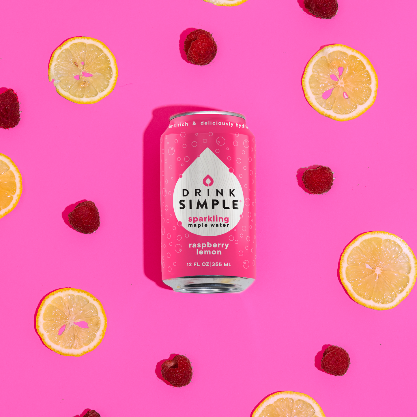 Drink Simple - Raspberry Lemon Sparkling Maple Water - 12oz - 12 Pack
