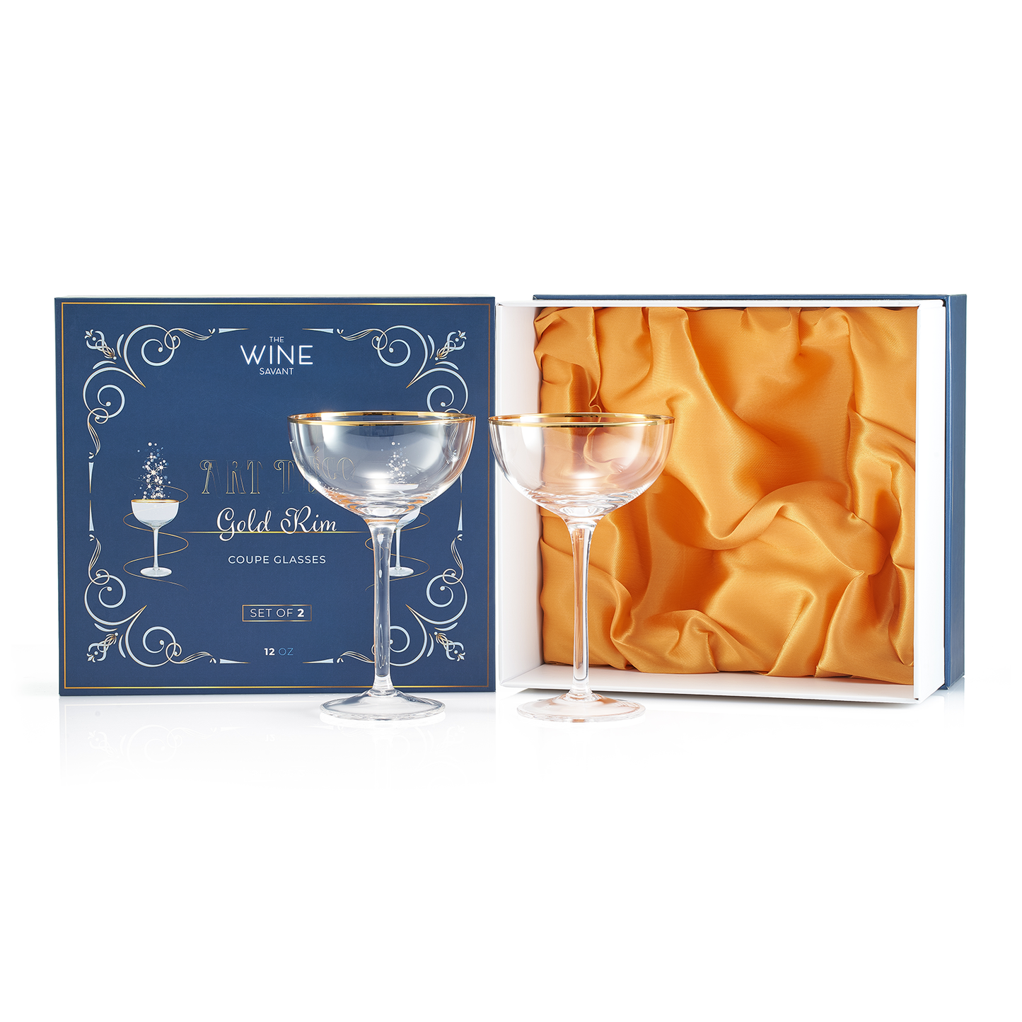 Diamond Studded Martini Glasses Set of 2 - The Wine Savant - Gold Rimm
