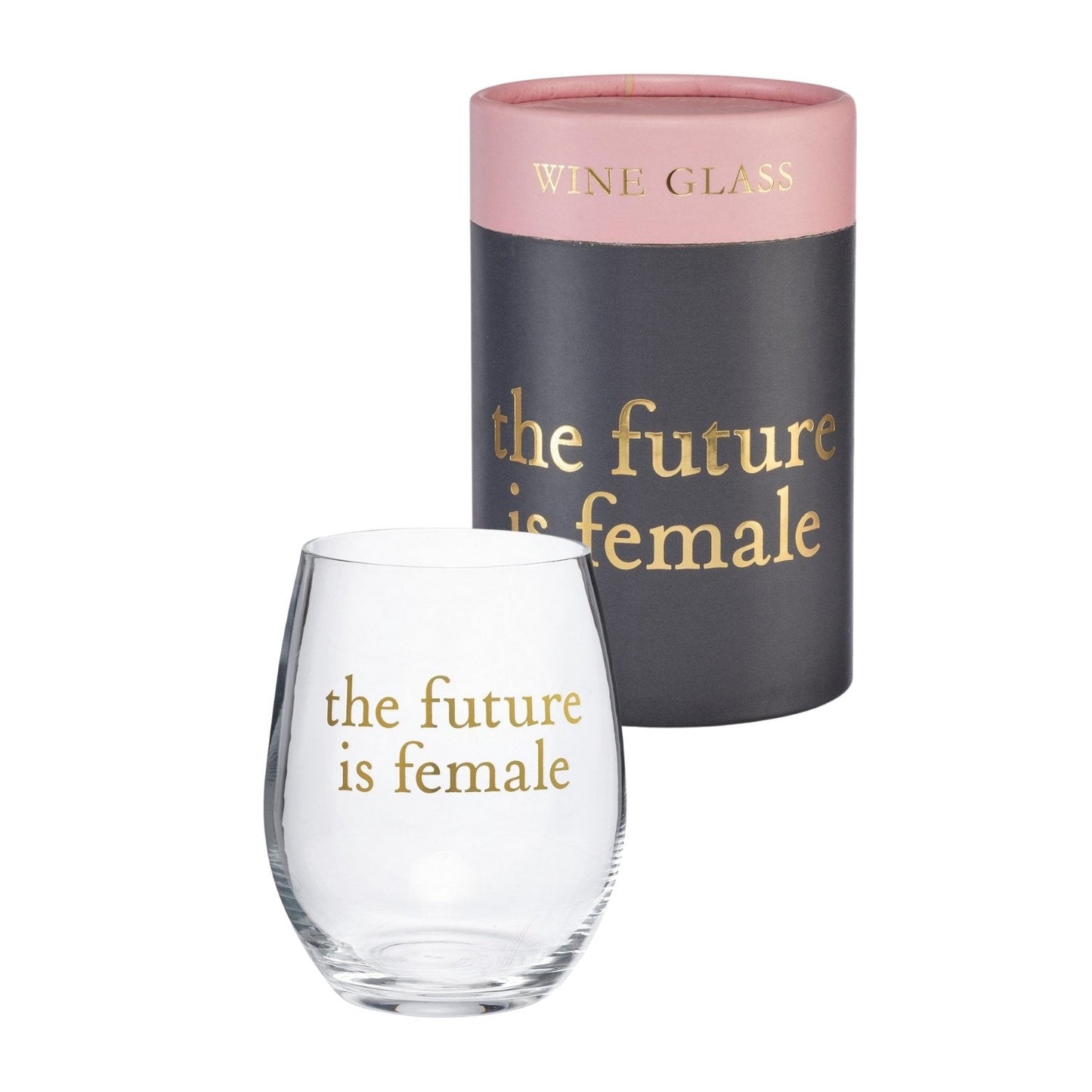 The Bullish Store - The Future Is Female Stemless Wine Glass with Cylinder Gift Box - 15oz