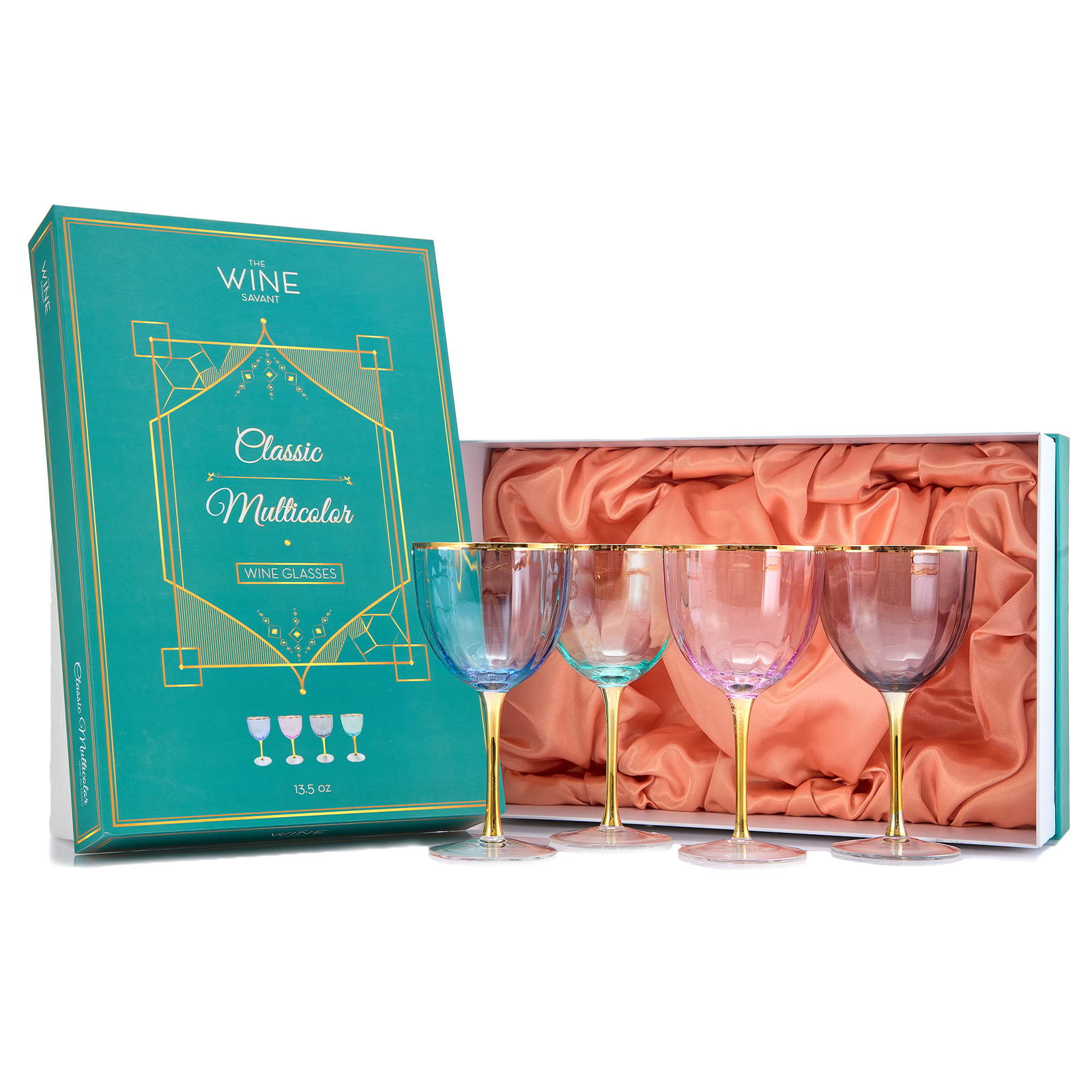Slanted Rim Colored Wine Glasses by The Wine Savant – Set of 5