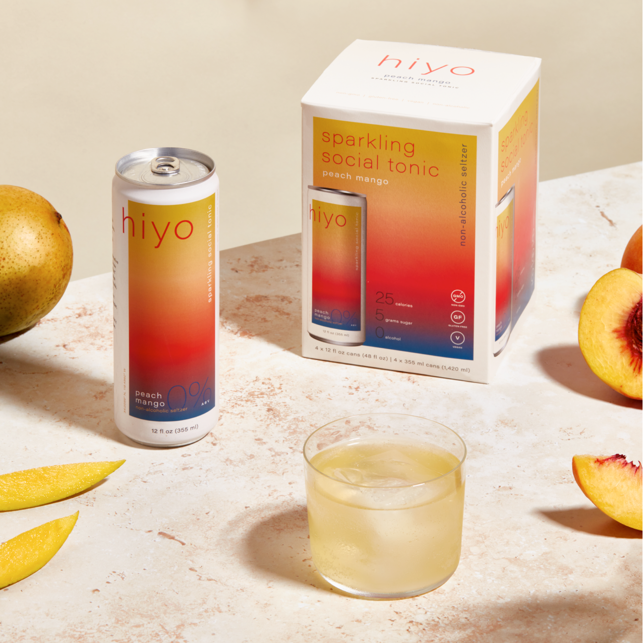 hiyo - peach mango seltzer - three 4-packs of 12oz cans