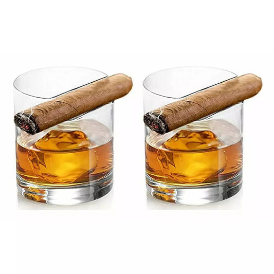 The Wine Savant - Cigar Holder Whiskey Glasses - Set of 2