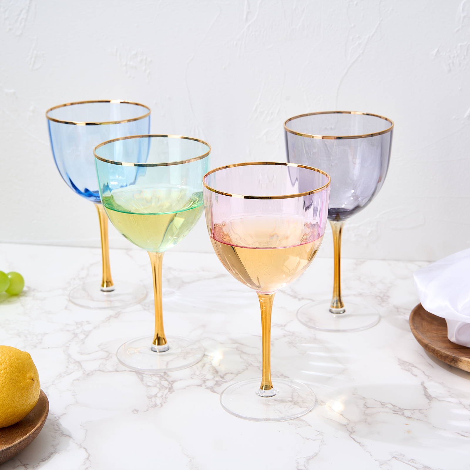 Set 5 Art Deco Stems Vintage Crystal Glass Water or Wine Goblets
