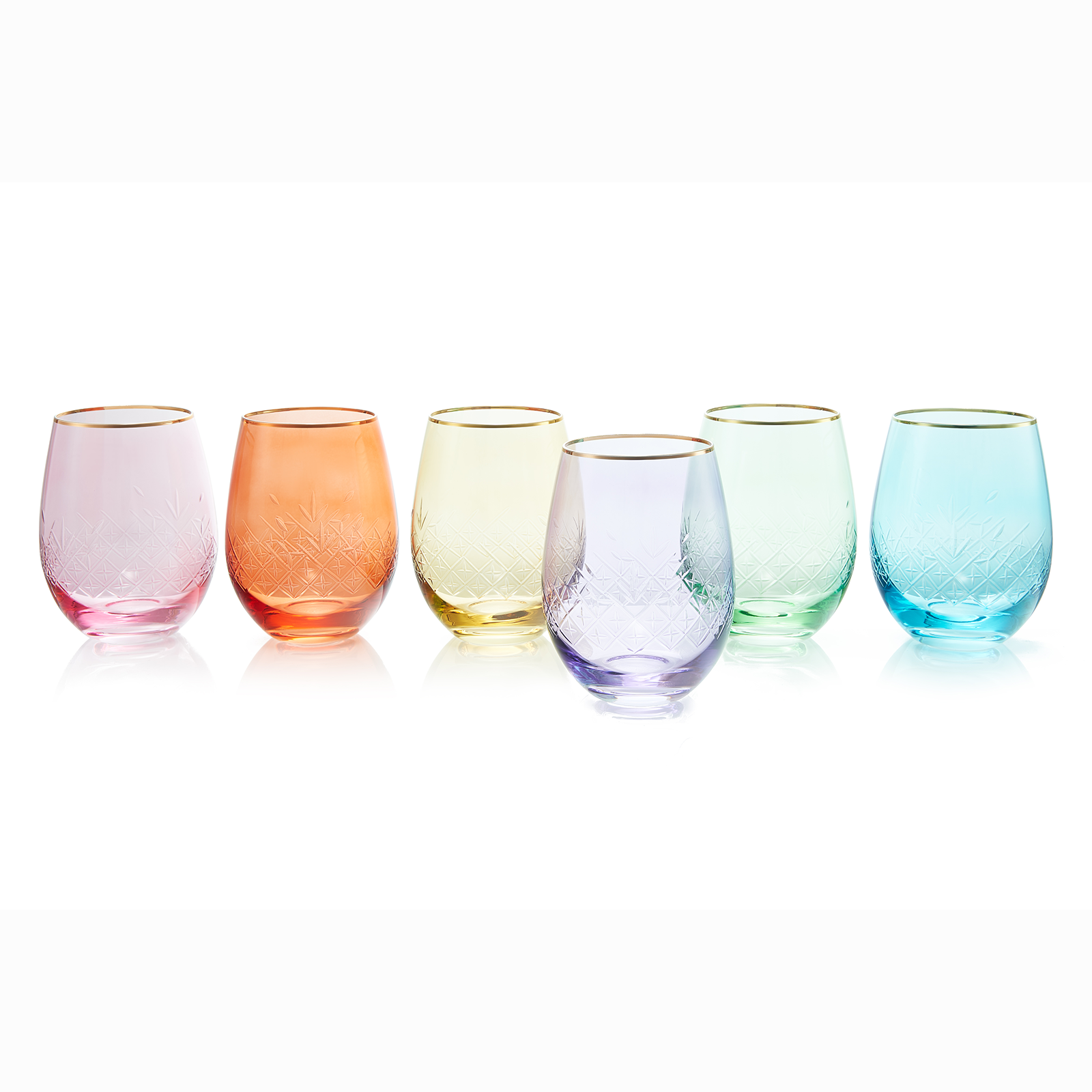 Art Deco Colored Crystal Wine Glass Set of 4, Large 18oz Stemmed Glasses  Vibrant Vintage Glasses for White & Red, Water, Margarita Glasses, Gift  Idea